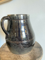 19th C Glazed Milk Batter Pitcher Brown Extra Large Stoneware