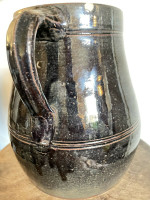 19th C Glazed Milk Batter Pitcher Brown Extra Large Stoneware