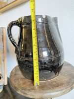 19th C Glazed Milk Batter Pitcher Brown Extra Large Stoneware