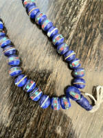 Vintage 34" Cobalt African Trade Beads Bone Stone Inlay Ornate