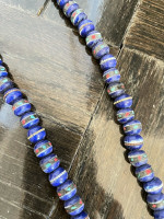 Vintage 34" Cobalt African Trade Beads Bone Stone Inlay Ornate