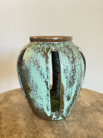 Vintage  Neolia Cole Pottery Candle Lantern Luminary Green Glaze Sanford NC