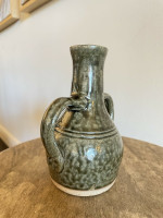 AG Meaders 6” Double Handle Vase Urn Crock Jug Georgia Green Drip Glaze