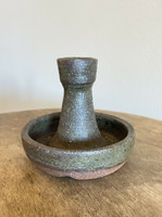 AG Meaders Signed Dated 1988 Candle Stick Holder Stoneware Green Georgia Pottery