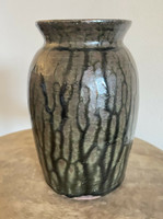 AG Meaders Signed Dated 1987 Stoneware Vase Deep Green With Drippy Glaze