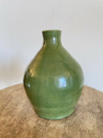North Carolina Art Pottery Signed Green Stoneware Vase Jug DS Elliott 1978