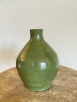 North Carolina Art Pottery Signed Green Stoneware Vase Jug DS Elliott 1978