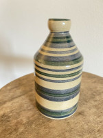 North Carolina Art Pottery Signed Striped Blue Green Stoneware Vase Jug JB 1995