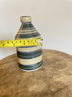 North Carolina Art Pottery Signed Striped Blue Green Stoneware Vase Jug JB 1995