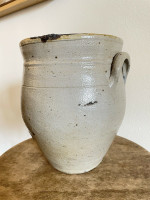 Mid-Atlantic Stoneware Ovoid Crock with Handles Cobalt Decoration 19th Century