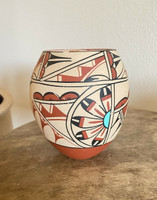 M. Chinana Multicolored Native American Pottery Acoma Bowl Vase Urn