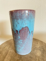 North State Pottery Chinese Blue Turquoise Red Vase - Mint Condition
