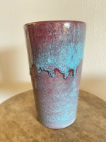 North State Pottery Chinese Blue Turquoise Red Vase - Mint Condition