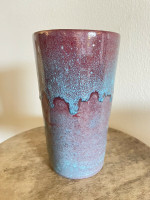 North State Pottery Chinese Blue Turquoise Red Vase - Mint Condition
