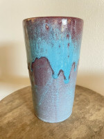North State Pottery Chinese Blue Turquoise Red Vase - Mint Condition