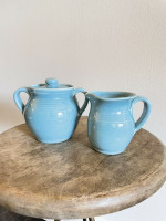 Vintage Robin Egg Blue McKay North Carolina Art Pottery Creamer & Sugar