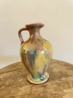 CC Cole Multicolored Medium Pitcher Purple Yellow Green North Carolina Pottery