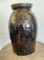 Catawba Valley Primitive Stoneware Canning Jar Green 19th C Green Brown MINT