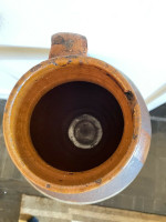 Antique 19th Century Redware Ovoid Jug w/ Glazed Drip Design 10" Tall