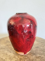 Ben Owen III Medium Chinese Red Seagrove North Carolina Pottery Urn Egg Vase