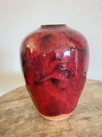 Ben Owen III Medium Chinese Red Seagrove North Carolina Pottery Urn Egg Vase