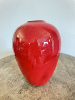 Ben Owen III Small Chinese Red Seagrove North Carolina Pottery Urn Egg Vase