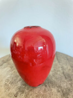 Ben Owen III Small Chinese Red Seagrove North Carolina Pottery Urn Egg Vase