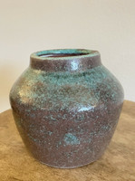 North State Pottery Chinese Blue Turquoise Red Vase Bowl - Mint Condition