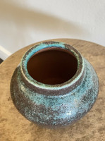 North State Pottery Chinese Blue Turquoise Red Vase Bowl - Mint Condition