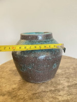 North State Pottery Chinese Blue Turquoise Red Vase Bowl - Mint Condition