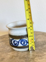 Vintage Mid Century Decorated Multi-colored Stoneware White Blue Swirl Bowl