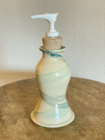 Kovack Art Studio Pottery Soap Dispenser Signed 1992 Cream & Green