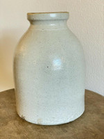  8.25" x 5.5" 19th C Salt Glazed Stoneware Storage Canning Tobacco Oyster Jar Cro 