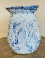 White Pot Luck Blue White Vase Urn Drip Glaze Seagrove North Carolina Pottery 
