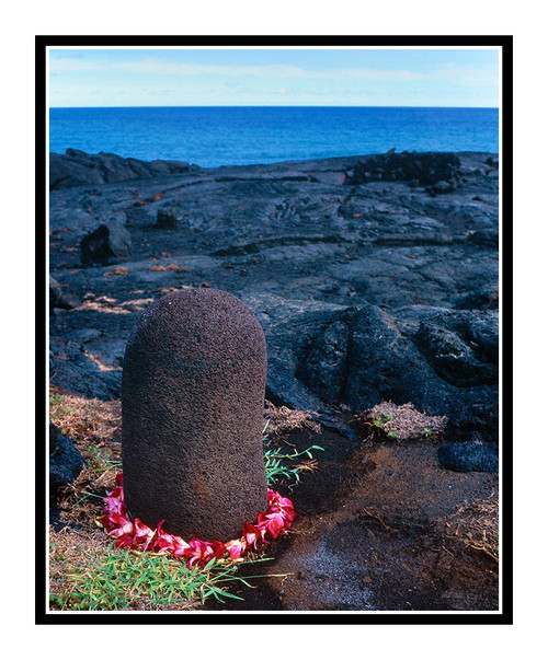 Volcanic Lava Rock with Lei in Volcano National Park, Big Island, Hawaii 472