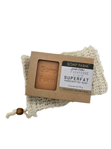 Superfat Handmade Cold Process Soap Bar and Ramie Soap Sack Superfat Handmade Cold Process Soap Bar and Ramie Soap Sack