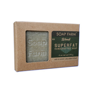 Superfat Handmade cold process soap, 6 oz bar, woods scent, essential oil soap