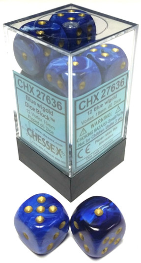 Chessex Dice: Vortex 16mm D6 Blue/Gold/Black (12)