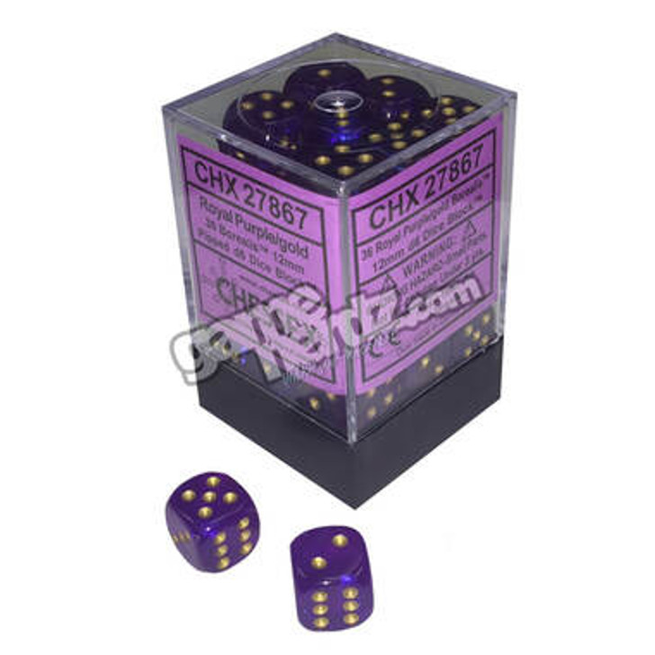 Chessex Dice: Borealis 12mm D6 Royal Purple/Gold (36)