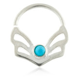 Art Deco Fan Silver Open Ring with Turquoise Gem