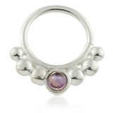 Dot Silver Open Ring with Round Gem