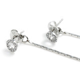 Steel Pave Circle Stud and Chain Jacket Earrings (Pair)