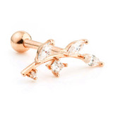 Gem Leaf 14 Carat Solid Gold Barbell Earring