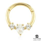 TL - Gold CZ Tear Hinge Daith Ring