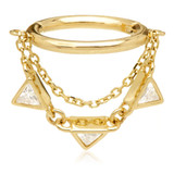 TL - Gold Hinged Ring with Hanging Triangle Gem Chain