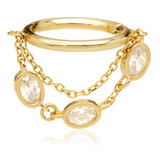 TL - Gold Hinged Ring with Triple Oval Gems Hanging Chain