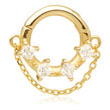 TL - Gold Prong Set Jewelled Hinged Ring with Hanging Chain
