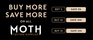 Animated GIF promoting Buy More Save More on Moth tattoo cartridges
