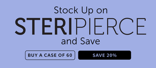 Animated GIF promoting Stock Up on Steripierce fine mist sterile saline piercing aftercare