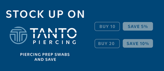 Animated GIF promoting Stock Up on Tanto biodegradable piercing supplies